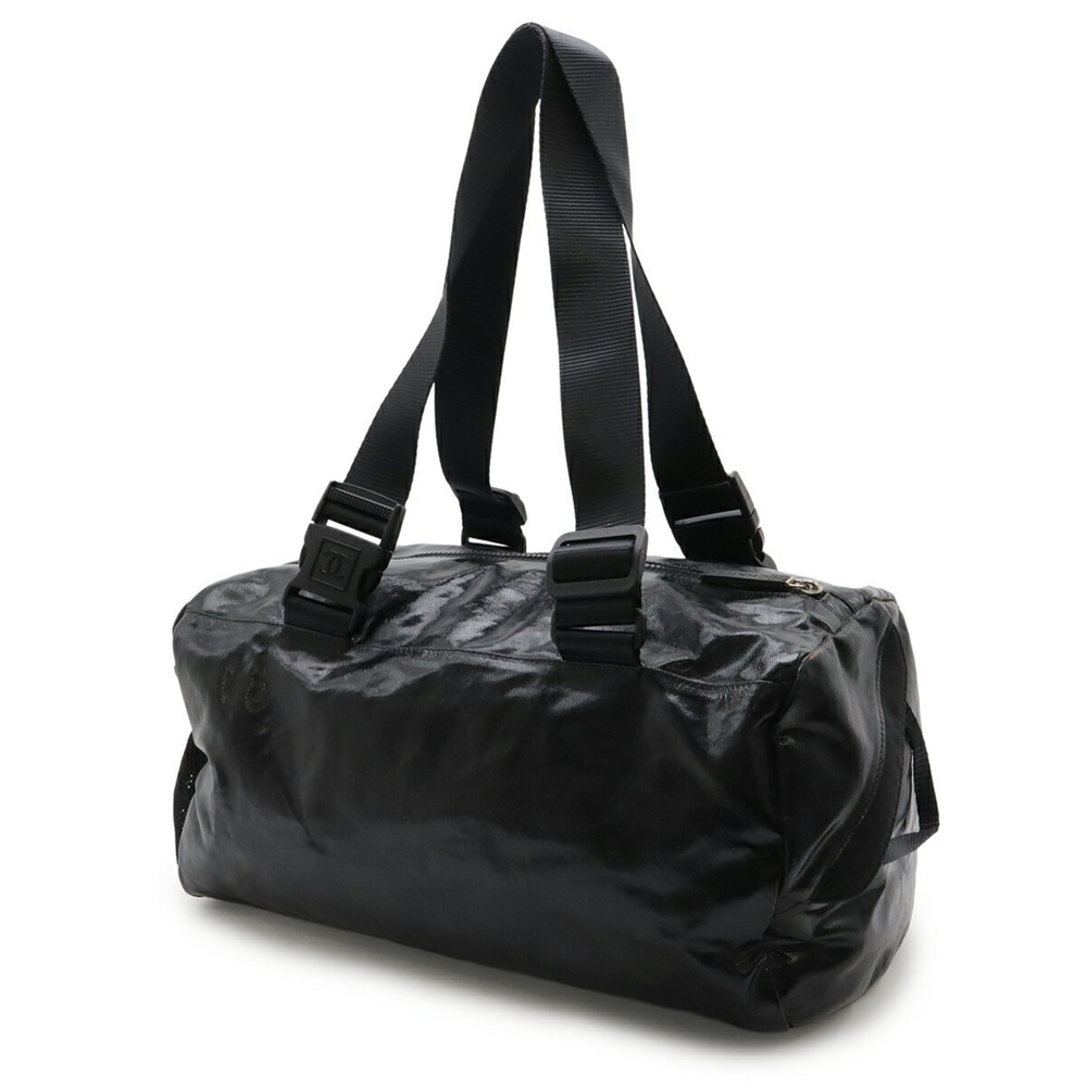 CHANEL Black Coated Canvas Logo Shoulder Bag - Picture 3 of 9